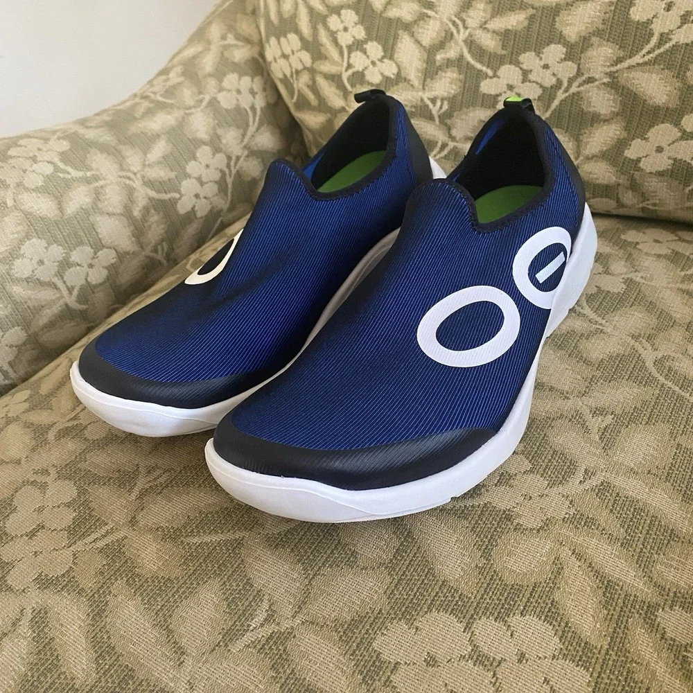 OOFOS OOmg Sport Low Mens Recovery‎ Comfort Shoes Navy Blue White US 10